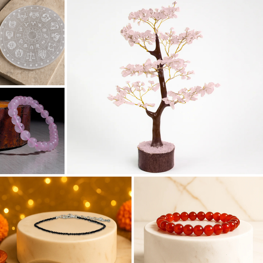 KS Love & Romance Attraction Kit (Rose Quartz Tree, Selenite Plate, Rose Quartz Bracelet, Pyrite Anklet, Carnelian Bracelet)