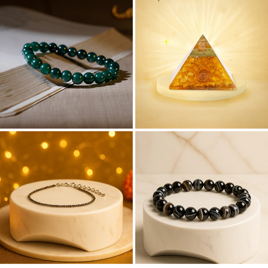 KS Career Growth & Success Kit (Sulemani Hakik Bracelet, Citrine Pyramid, Pyrite Anklet, Green Jade Bracelet)