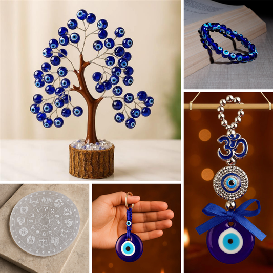 KS Protection Kit (Evil Eye Tree, Evil Eye Bracelet, Selenite Plate, Evil Eye Key Chain, Evil Eye Wall Hanging)